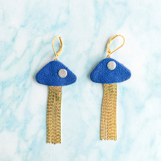 Boucles d'oreilles Méduses - cuir bleu outremer