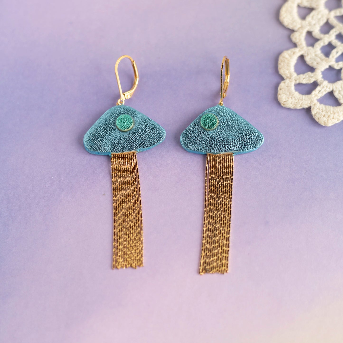 Boucles d'oreilles Méduses - cuir bleu ciel