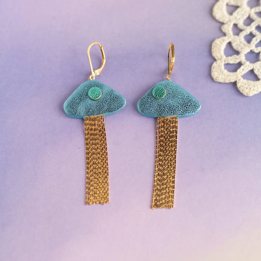 Boucles d'oreilles Méduses - cuir bleu ciel