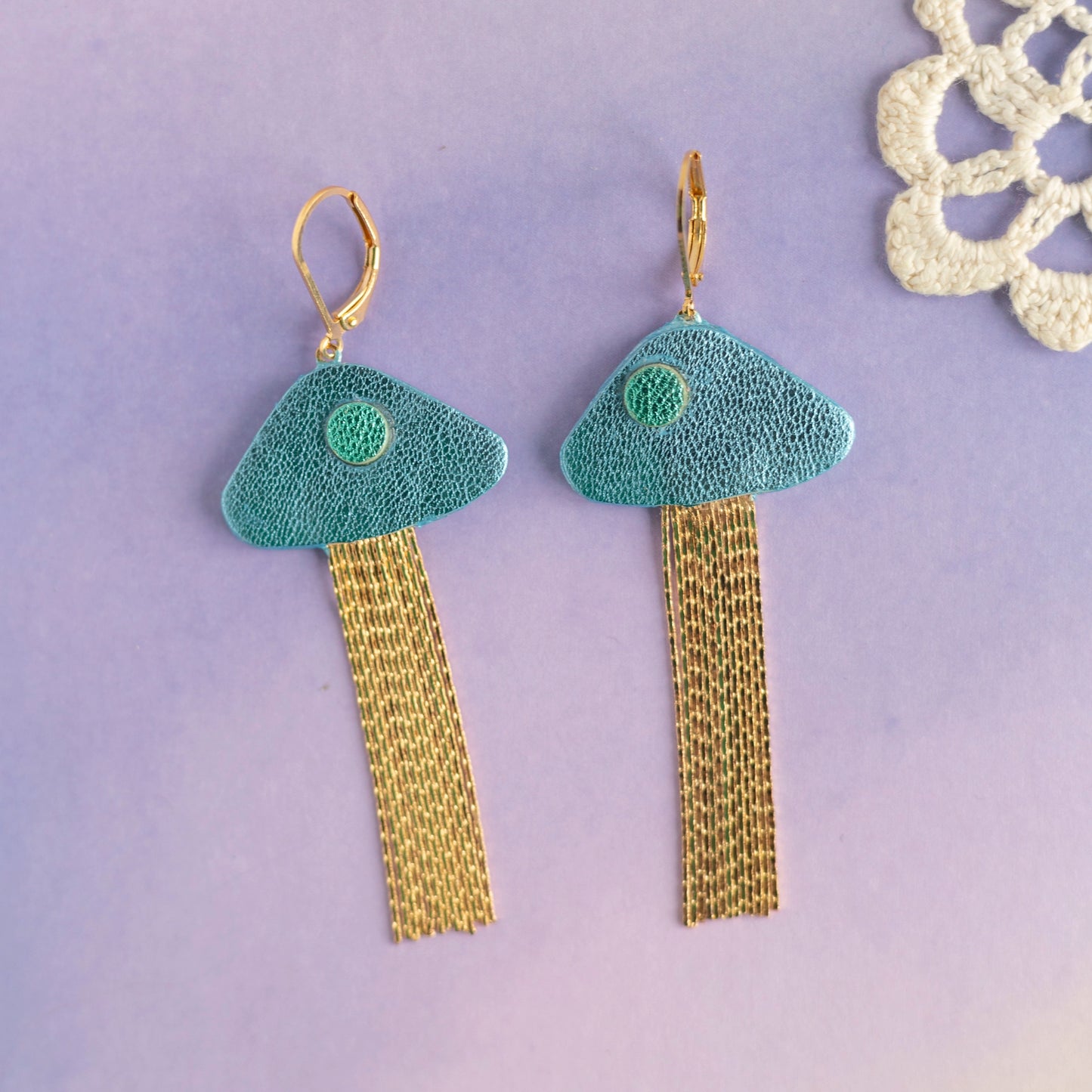 Boucles d'oreilles Méduses - cuir bleu ciel