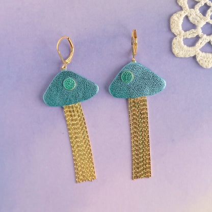 Boucles d'oreilles Méduses - cuir bleu ciel