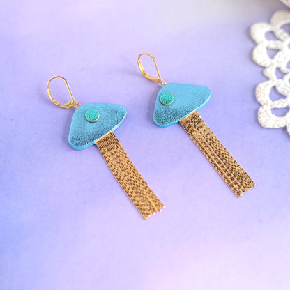 Boucles d'oreilles Méduses - cuir bleu ciel