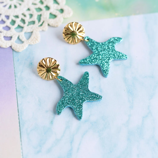 Boucles d'oreilles Calypso - cuir bleu turquoise et attaches en acier