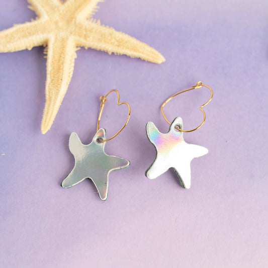 Boucles créoles Etoiles de mer holographique