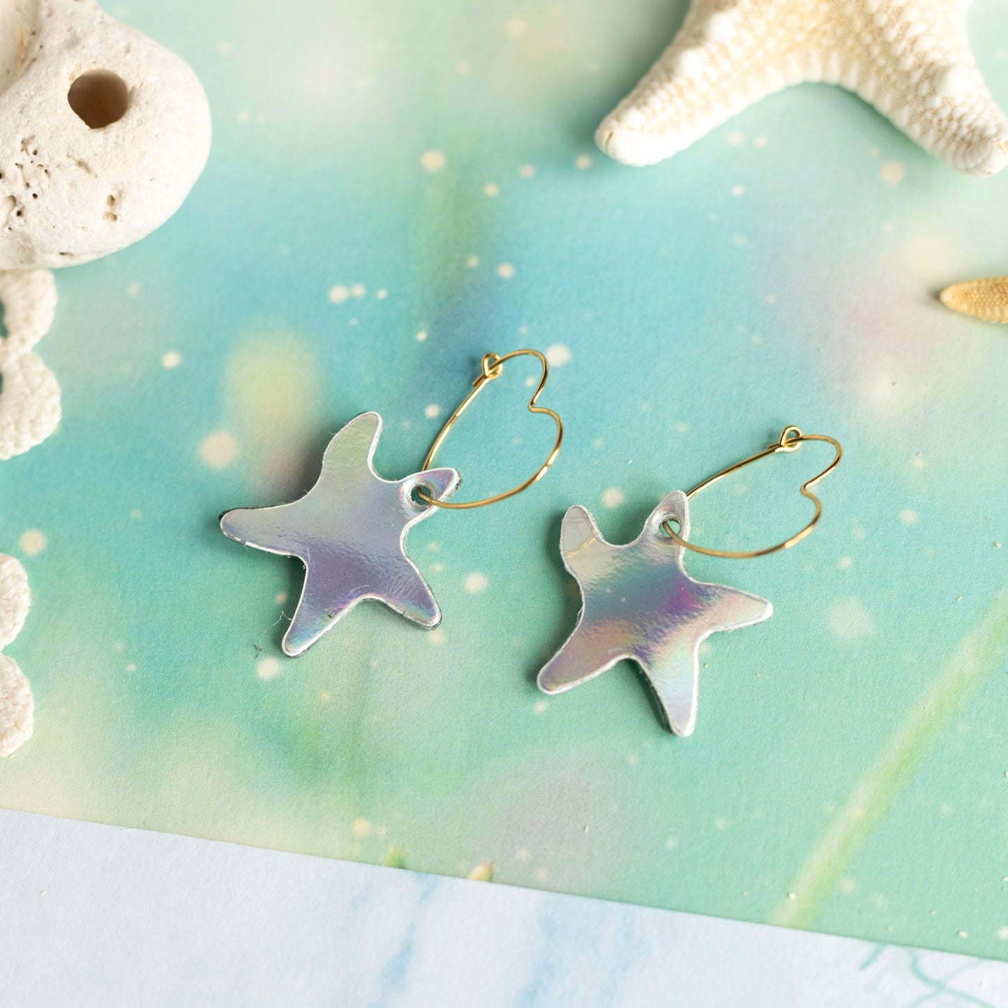 Boucles créoles Etoiles de mer holographique