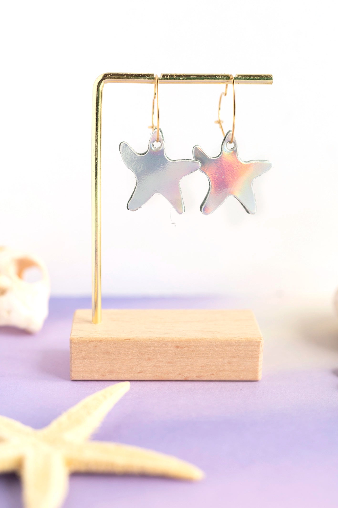 Boucles créoles Etoiles de mer holographique