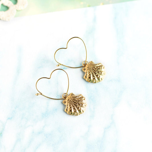Boucles créoles petites coquilles acier doré