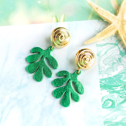 Boucles d'oreilles Algues - cuir vert