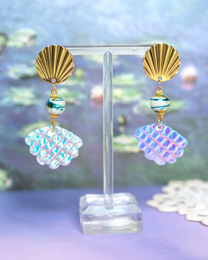 Boucles d'oreilles Ecumes - cuir holographique blanc