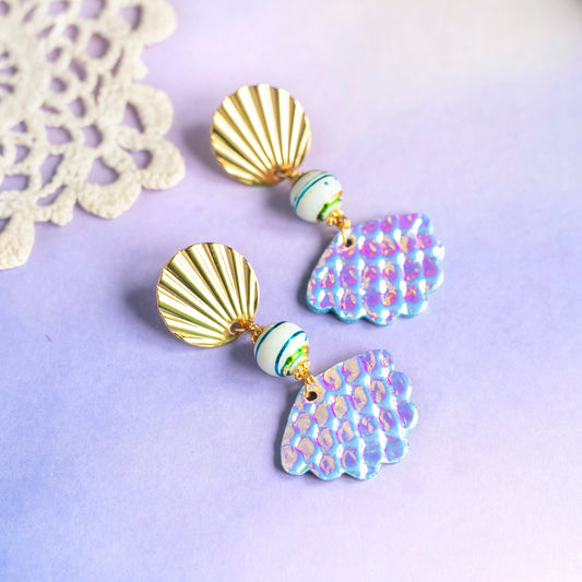 Boucles d'oreilles Ecumes - cuir holographique blanc