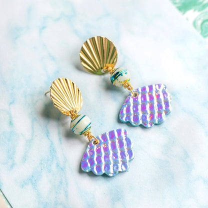 Boucles d'oreilles Ecumes - cuir holographique blanc