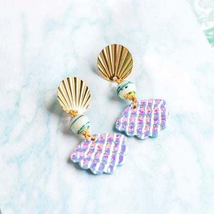 Boucles d'oreilles Ecumes - cuir holographique blanc