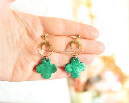 Boucles d'oreilles Romy cuir vert métallisé