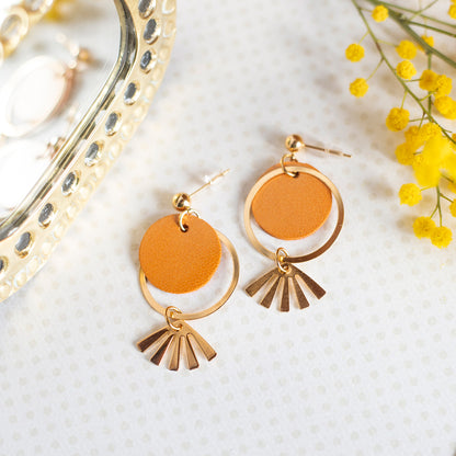 Boucles d'oreilles Kléo cuir orange métallisé