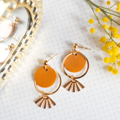 Boucles d'oreilles Kléo cuir orange métallisé