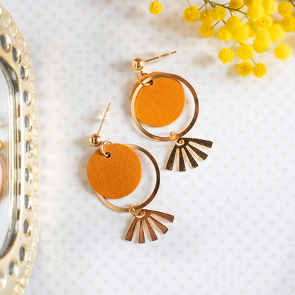 Boucles d'oreilles Kléo cuir orange métallisé