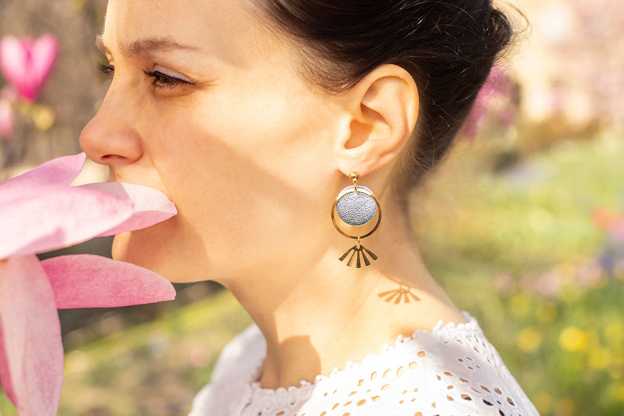 Boucles d'oreilles Kléo cuir turquoise métallisé