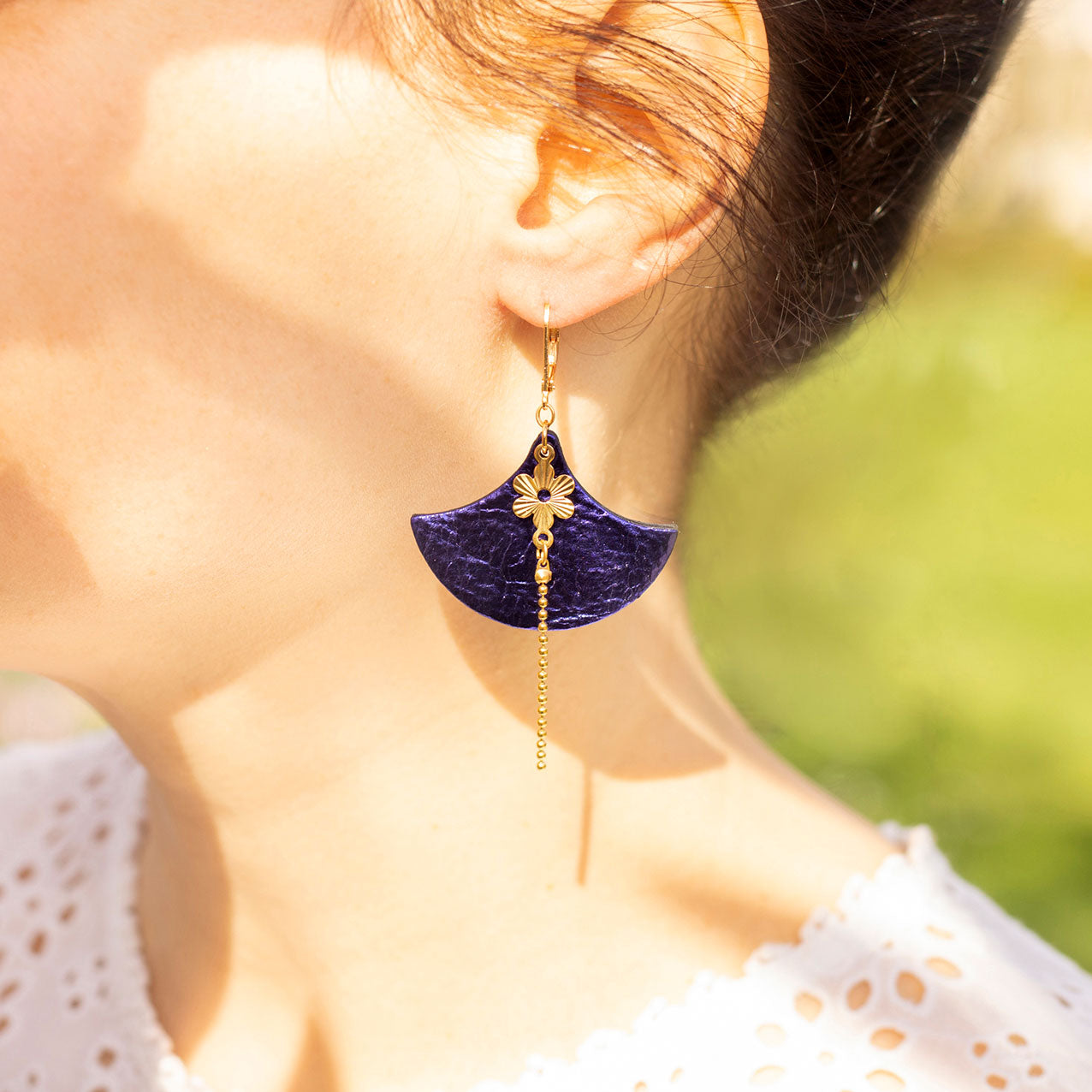 Chiara purple leather earrings