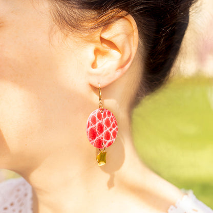 Boucles d'oreilles Maude cuir bleu et blanc