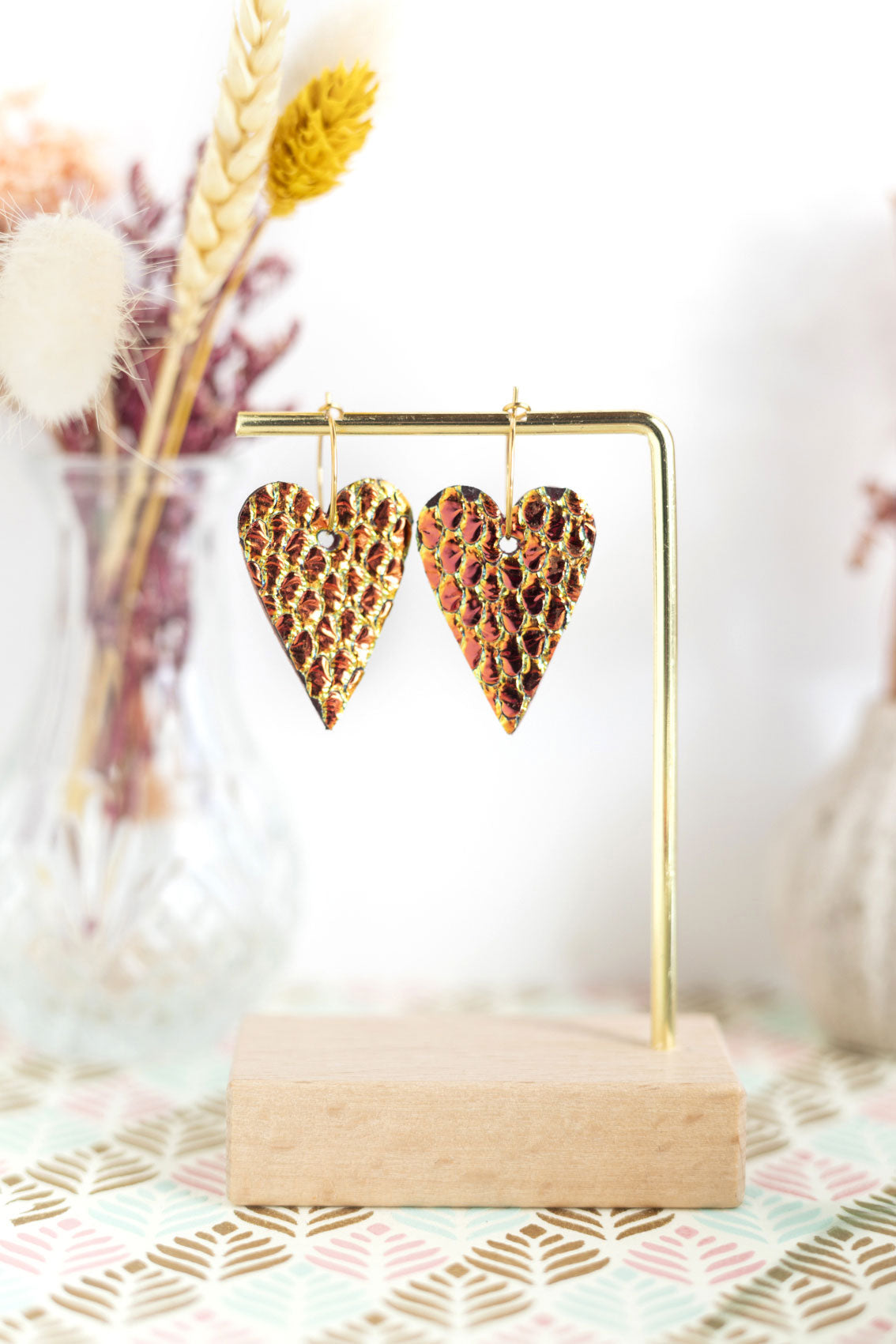 Boucles d'oreilles coeurs holographiques orangé