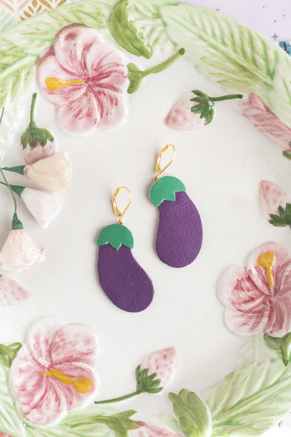 Boucles d'oreilles Aubergines cuir violet