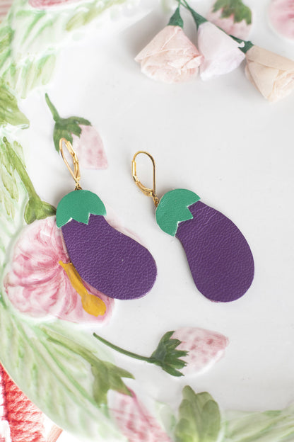 Boucles d'oreilles Aubergines cuir violet