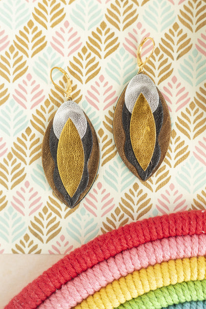 Boucles d'oreilles Vulves cuir doré argenté noir bronze