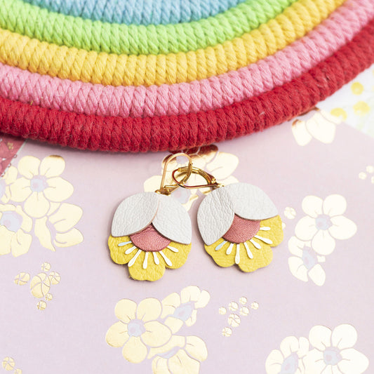 Off-white, copper red, yellow Cherry Blossom earrings