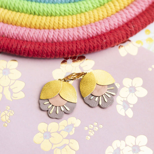 Boucles d'oreilles Fleurs de Cerisier doré et rose