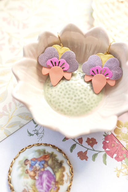 Boucles d'oreilles Orchidées - capucine, rose bonbon, jaune nacré