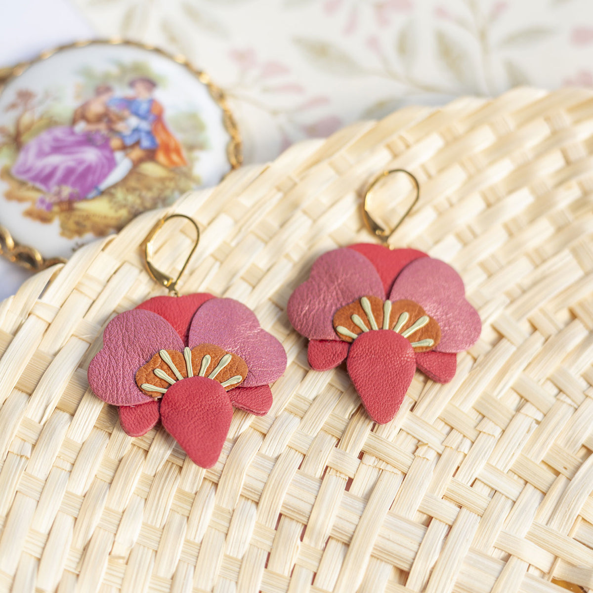 Boucles d’oreilles Orchidées - rouge, cuivré, terracotta