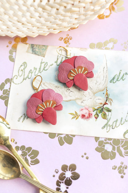 Orchid earrings - red, copper, terracotta