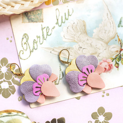 Boucles d'oreilles Orchidées - capucine, rose bonbon, jaune nacré