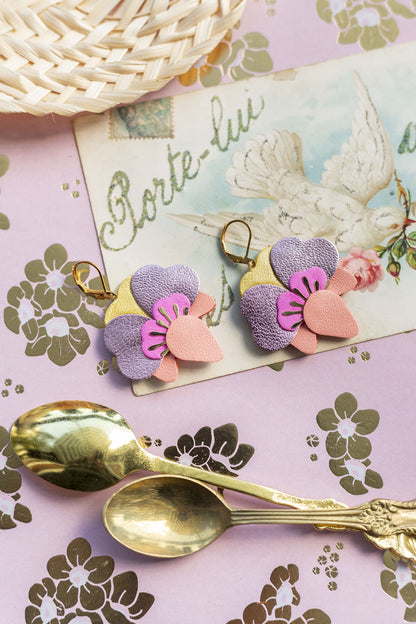Boucles d'oreilles Orchidées - capucine, rose bonbon, jaune nacré