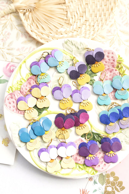 Boucles d’oreilles Pensées - violet orange et jaune