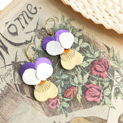 Boucles d’oreilles Pensées - violet blanc, jaune, orange métallisé