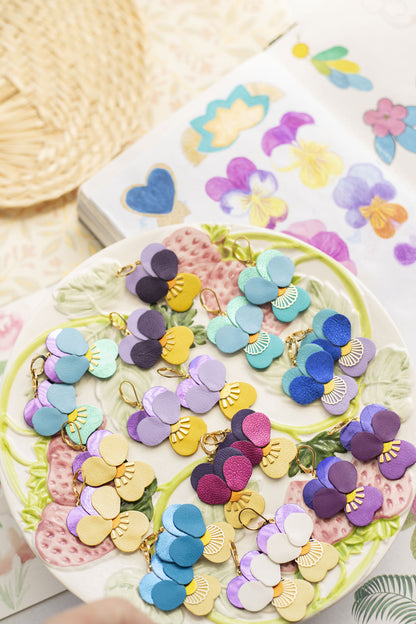 Pansies earrings - mauve purple and yellow