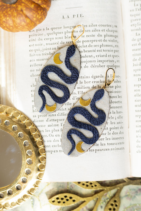 Boucles d'oreilles Serpent Bleu Nuit et Argent