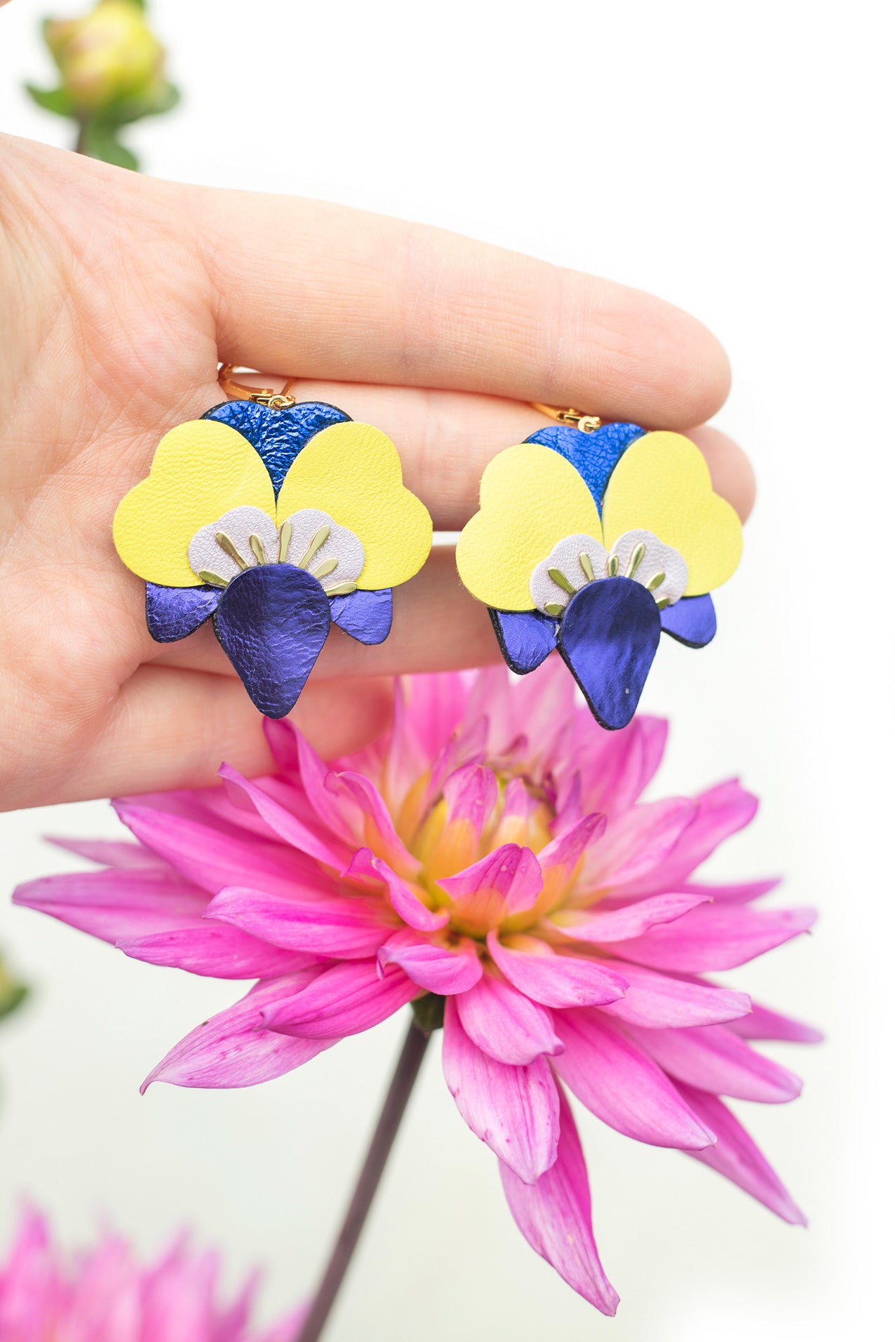 Orchid earrings - purple, mauve, yellow blue