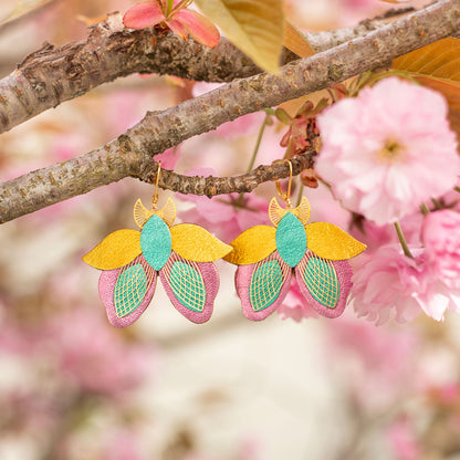 Boucles d’oreilles papillons de nuit turquoise métallisé, doré, rose métallisé