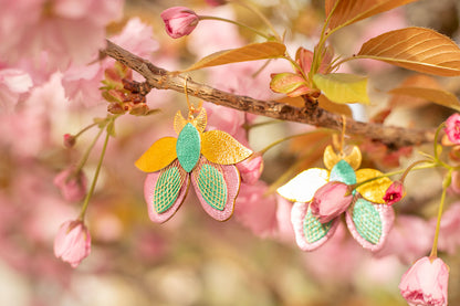 Boucles d’oreilles papillons de nuit turquoise métallisé, doré, rose métallisé