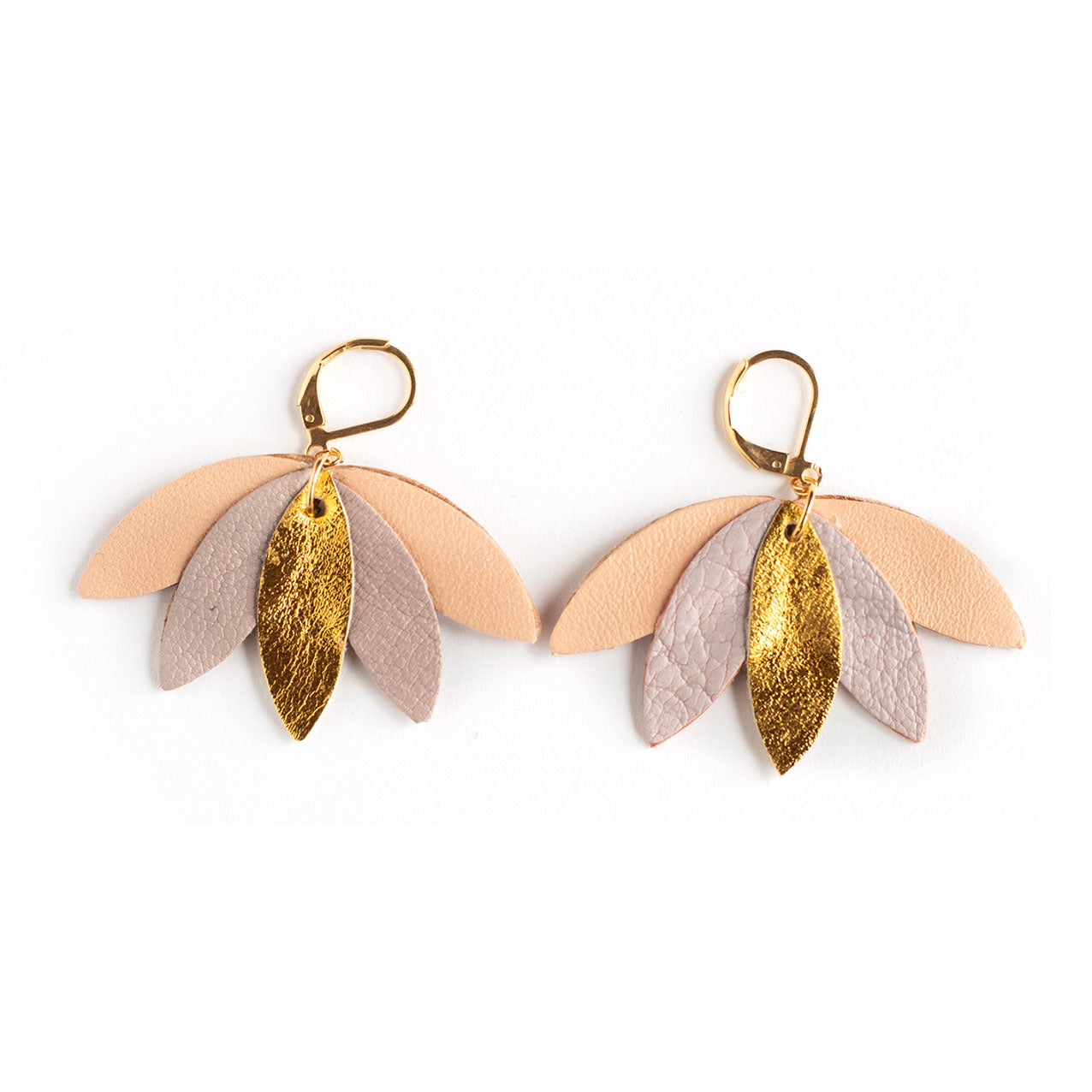 Palmier-Ohrringe aus rosa und goldenem Leder