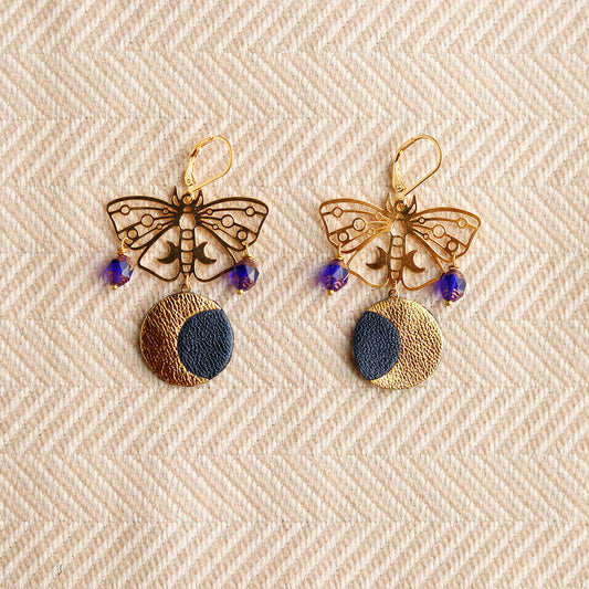 Boucles d’oreilles Papillons de Nuit bleue