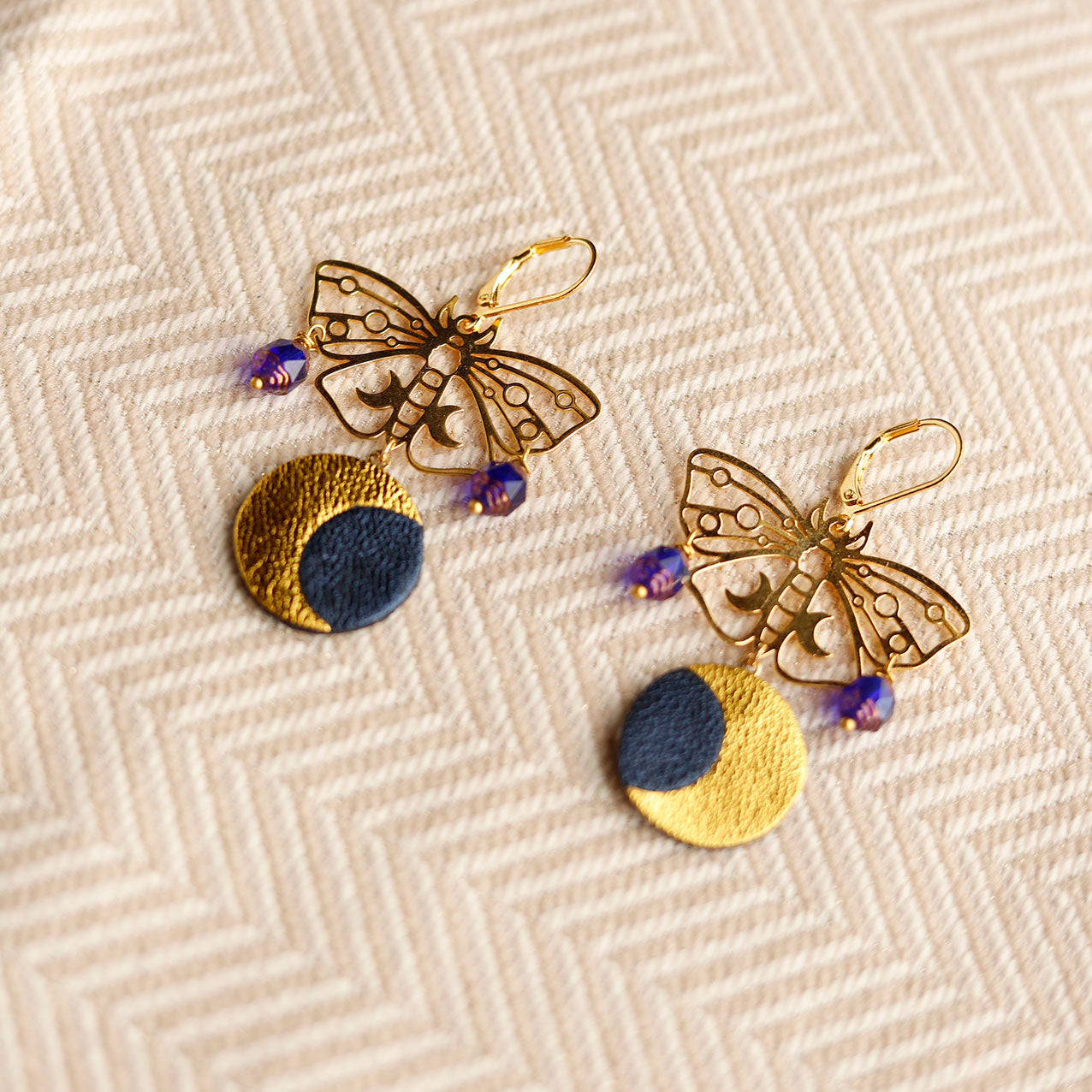 Boucles d’oreilles Papillons de Nuit bleue