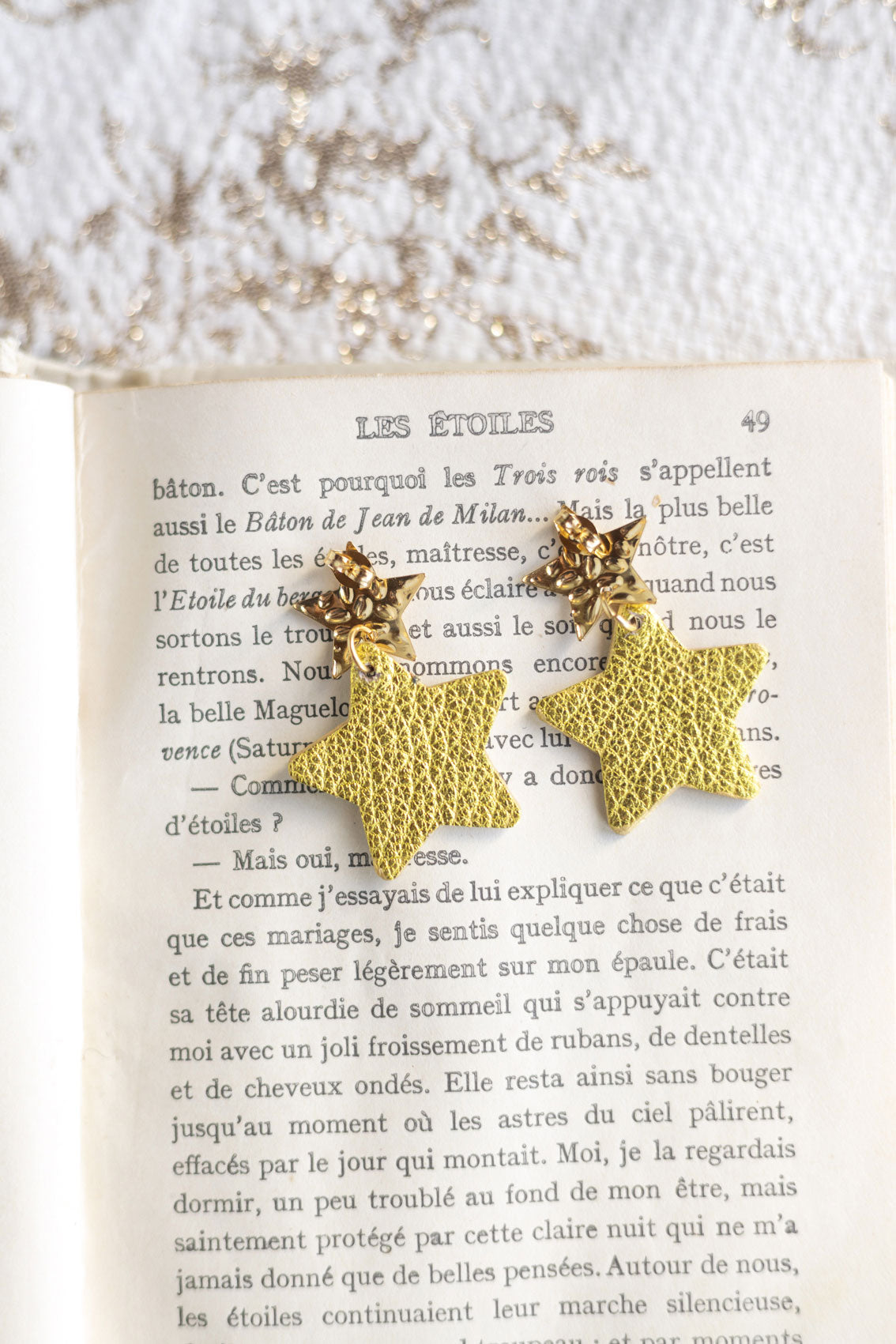Boucles d'oreilles Etoiles - cuir holographique jaune