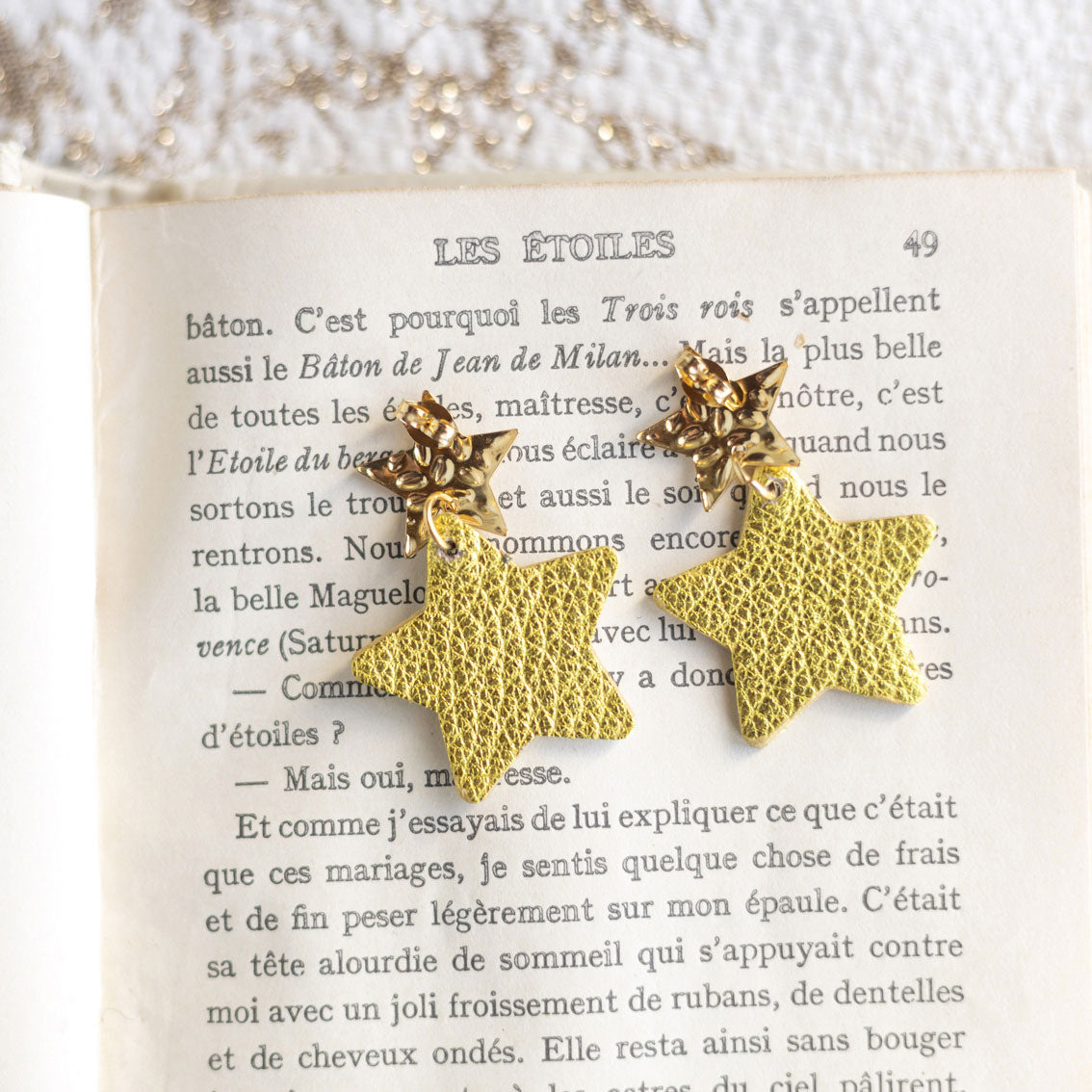 Boucles d'oreilles Etoiles - cuir holographique jaune