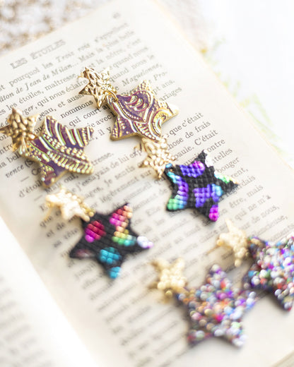 Boucles d'oreilles Etoiles - cuir holographique jaune