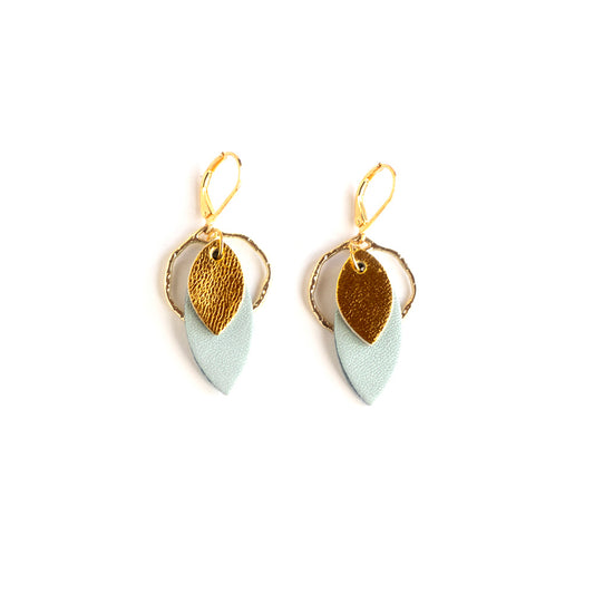 White and gold leather petal earrings