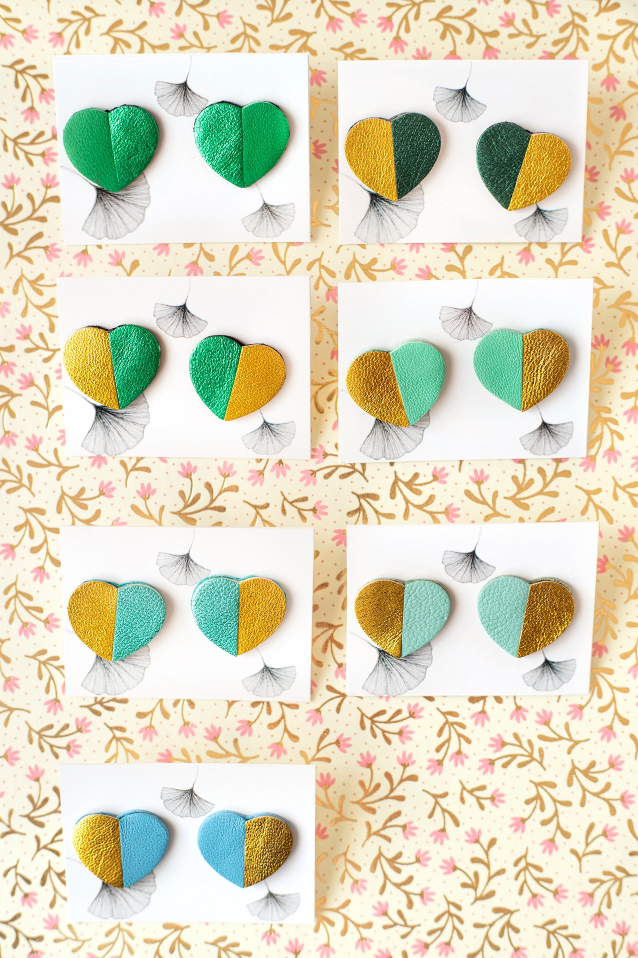 Green or blue heart earrings