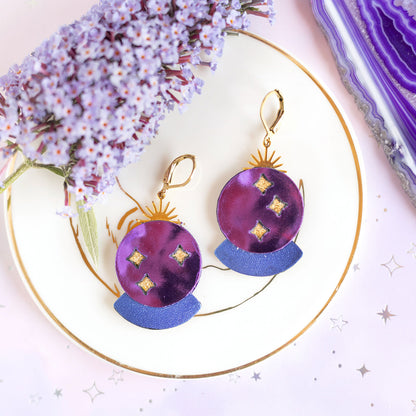 Boucles d'oreilles Boule de Cristal violet